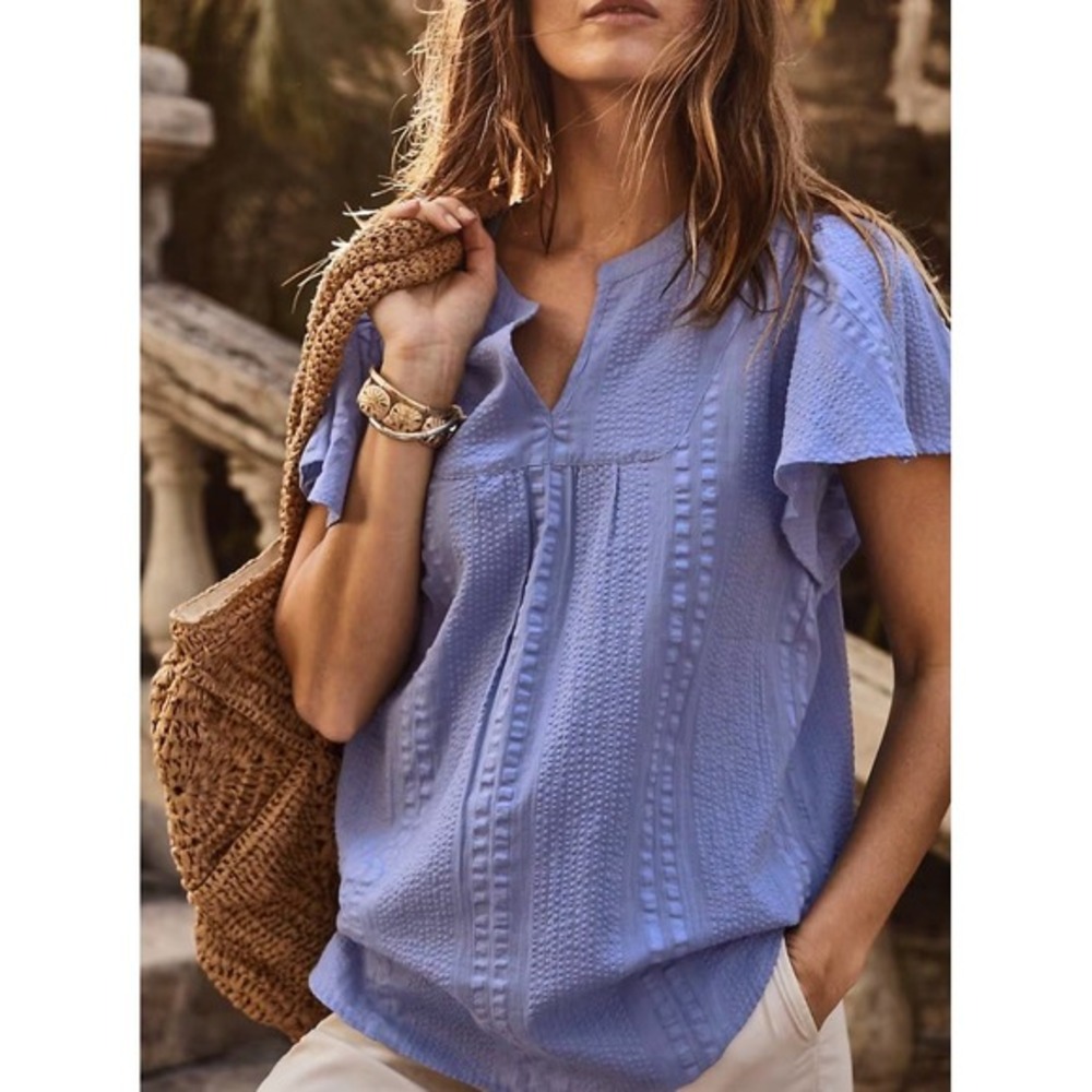 J. Jill Women's Peasant Gauze Flutter Sleeve Textured Top Blue Small Petite‎ NWT - Picture 11 of 11